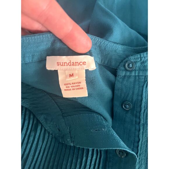 Sundance Teal Mystic Falls Popover Blouse Top Pintuck Size Medium - Picture 5 of 6